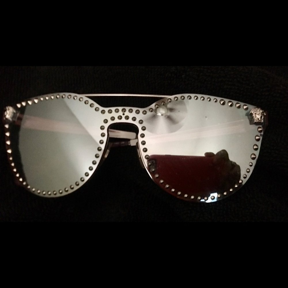 Womens Versace purple & silver rhinestone mirrored cat eye shaped sunglasses